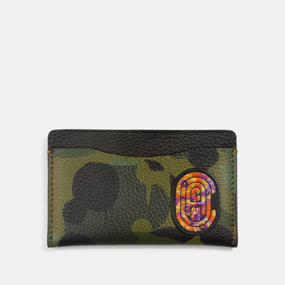 COACH®,SMALL CARD CASE WITH CAMO PRINT AND KAFFE FASSETT COACH PATCH,Leather,SURPLUS,Front View
