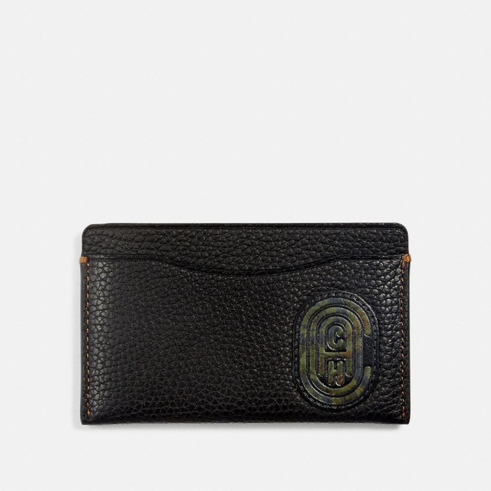COACH®,SMALL CARD CASE WITH KAFFE FASSETT COACH PATCH,Leather,Black,Front View image number 0