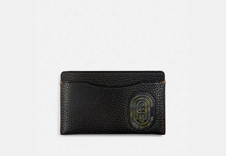 COACH®,SMALL CARD CASE WITH KAFFE FASSETT COACH PATCH,Leather,Black,Front View image number 0