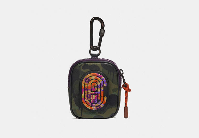 COACH®,HYBRID POUCH 8 WITH CAMO PRINT AND KAFFE FASSETT COACH PATCH,Leather,SURPLUS,Front View