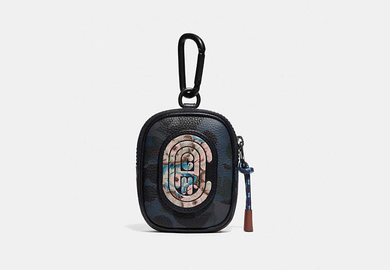 COACH®,HYBRID POUCH 8 WITH CAMO PRINT AND KAFFE FASSETT COACH PATCH,Leather,BLUE,Front View