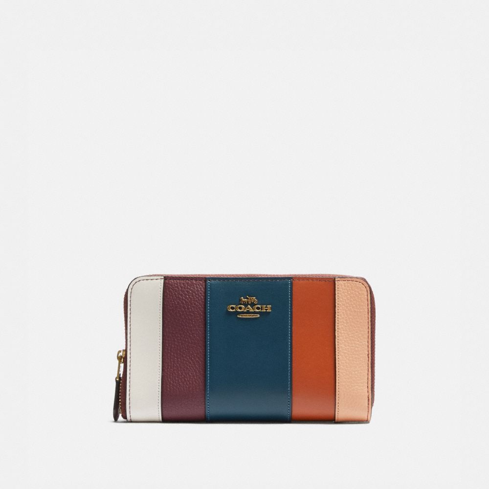 COACH Medium Zip Around Wallet With Patchwork Stripes COACH