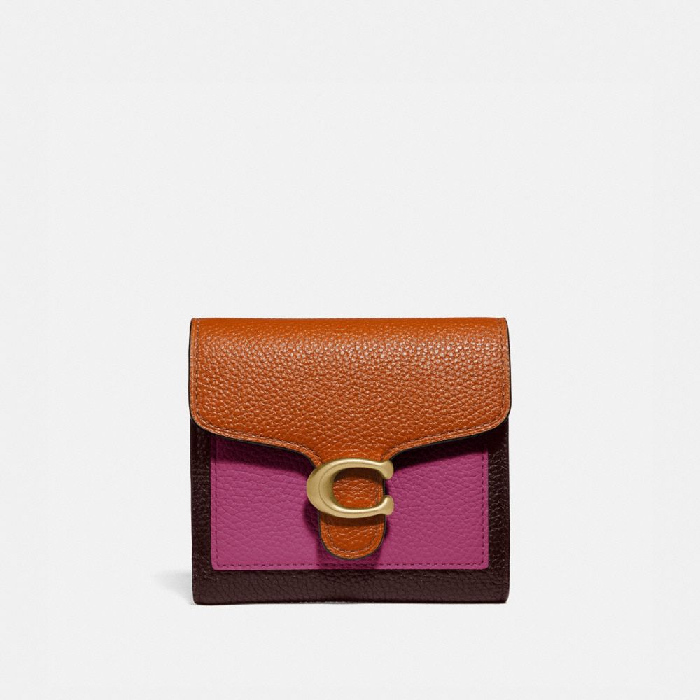 COACH®,TABBY SMALL WALLET IN COLORBLOCK,Leather,Brass/Dark Teak Multi,Front View image number 0
