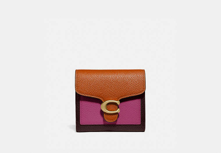 COACH®,TABBY SMALL WALLET IN COLORBLOCK,Leather,Brass/Dark Teak Multi,Front View image number 0