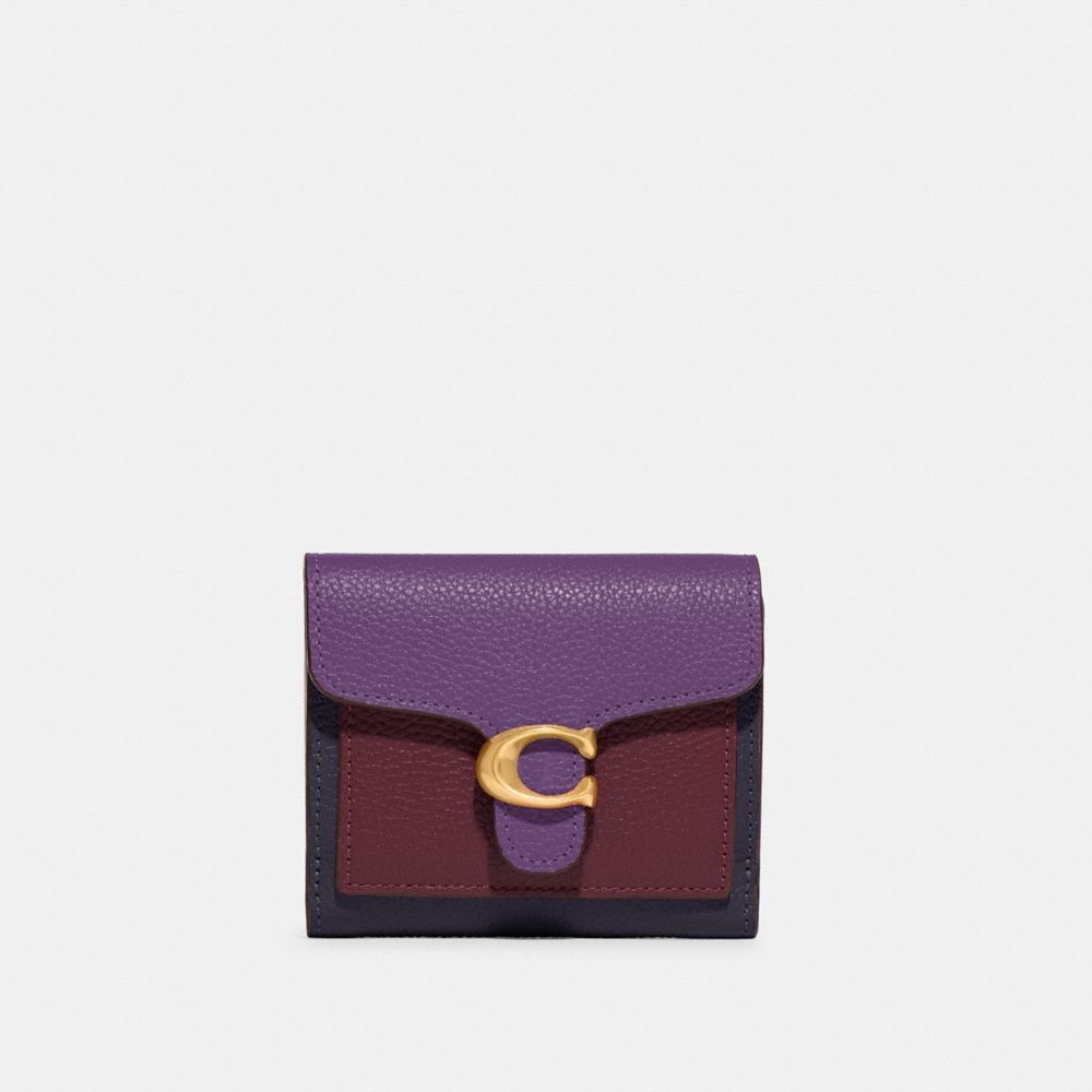 COACH®,TABBY SMALL WALLET IN COLORBLOCK,Leather,Brass/Deep Berry Multi,Front View image number 0