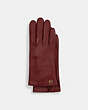 COACH®,HORSE AND CARRIAGE PLAQUE LEATHER TECH GLOVES,Leather,CHERRY,Front View