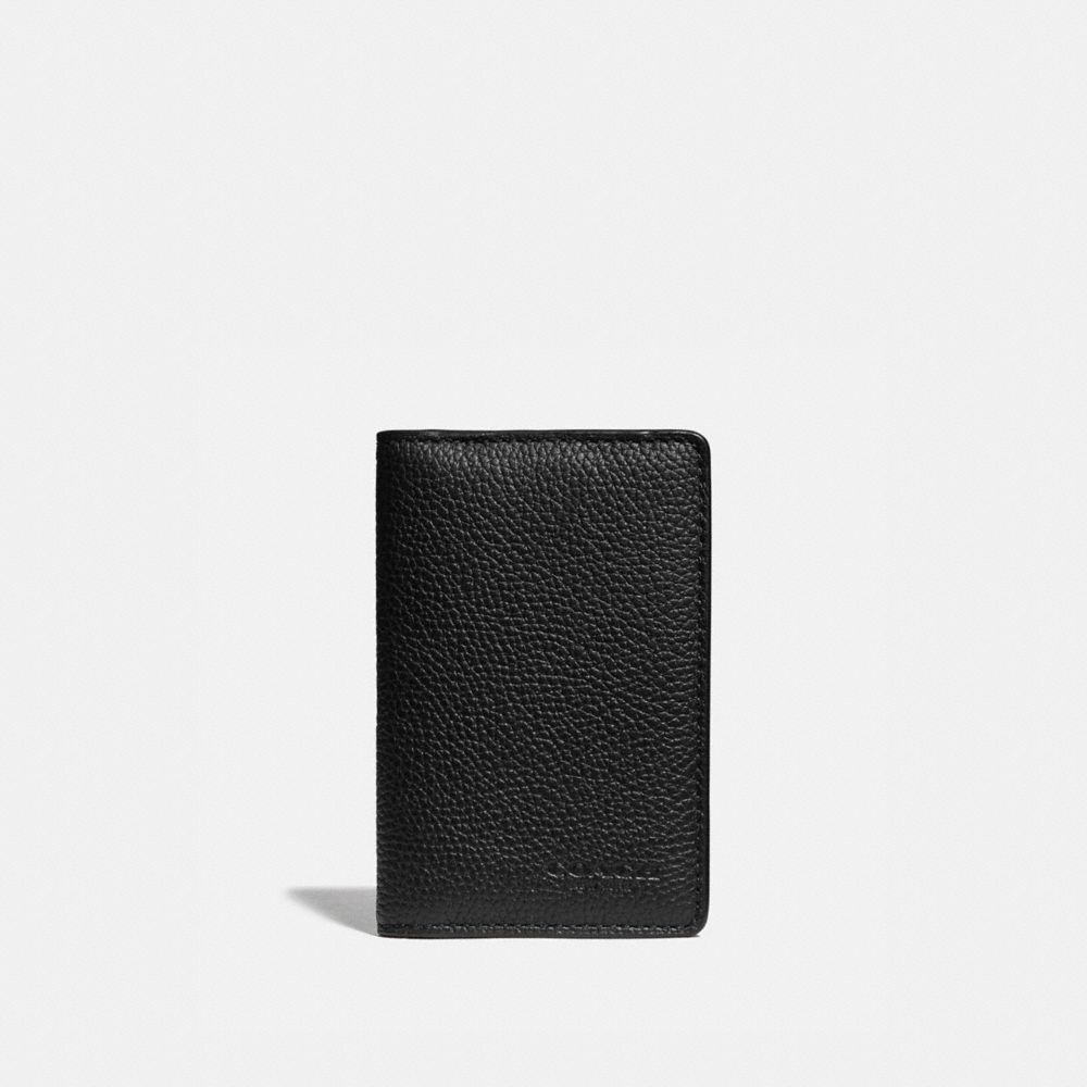 COACH®,CARD WALLET WITH SIGNATURE CANVAS BLOCKING,Pebbled Leather,Black/Khaki,Front View