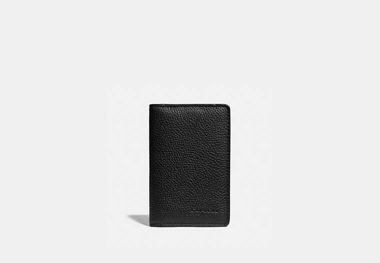 COACH®,CARD WALLET WITH SIGNATURE CANVAS BLOCKING,Pebbled Leather,Black/Khaki,Front View