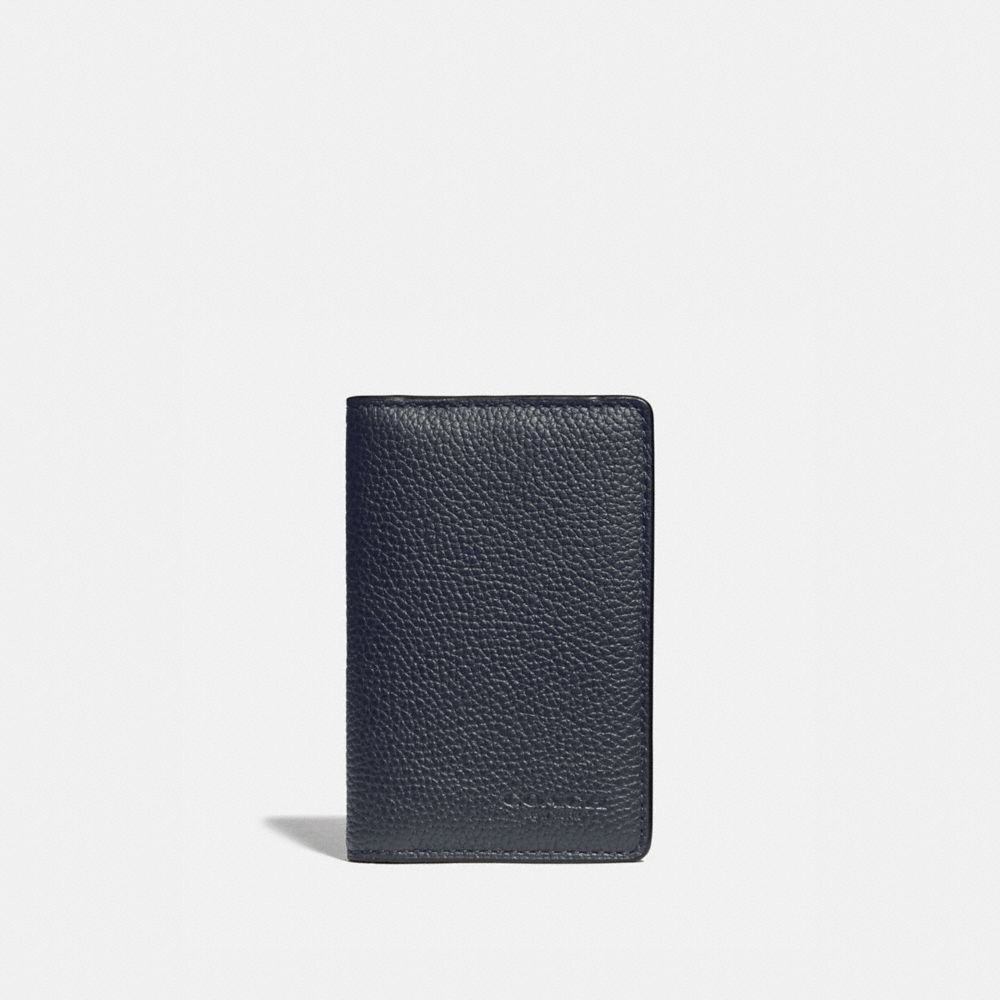 COACH®,PORTEFEUILLE DE CARTES AVEC BLOCAGE DE TOILE SIGNATURE,Cuir galet,Minuit/Anthracite,Front View