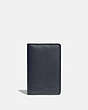 COACH®,CARD WALLET WITH SIGNATURE CANVAS BLOCKING,Pebbled Leather,Midnight/Charcoal,Front View