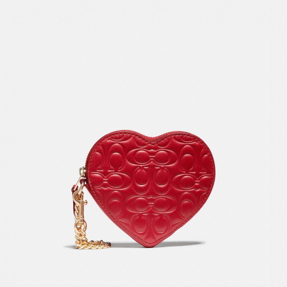 COACH Coated Canvas Signature With Heart Print Coin Case