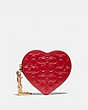 COACH®,HEART COIN CASE IN SIGNATURE LEATHER,Leather,Mini,Gold/Red Apple,Front View