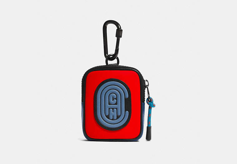 COACH®,HYBRID POUCH 8 IN COLORBLOCK WITH COACH PATCH,Leather,Mini,Red Orange Multi,Front View image number 0