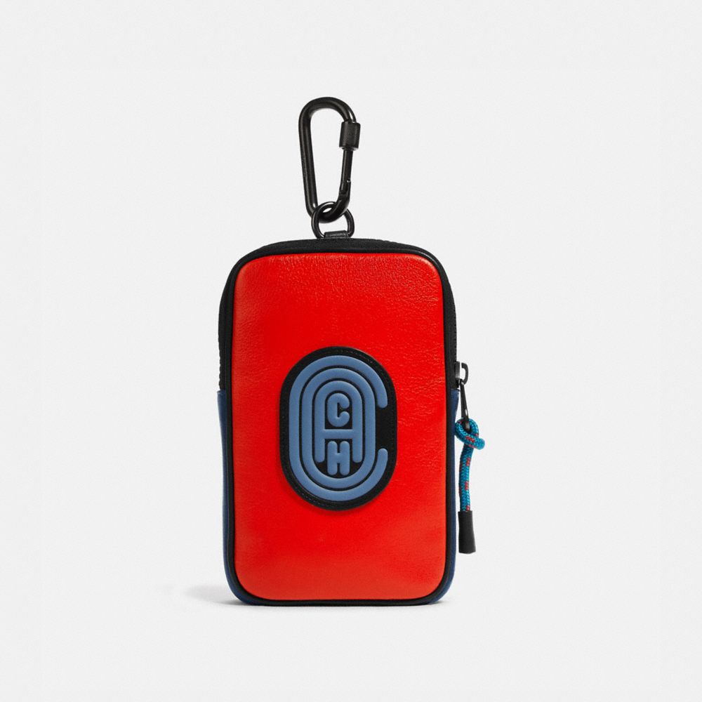 COACH®,HYBRID POUCH 10 IN COLORBLOCK WITH COACH PATCH,Leather,Red Orange Multi,Front View image number 0