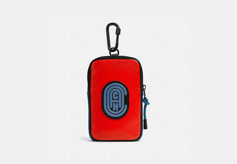 COACH®,HYBRID POUCH 10 IN COLORBLOCK WITH COACH PATCH,Leather,Red Orange Multi,Front View image number 0