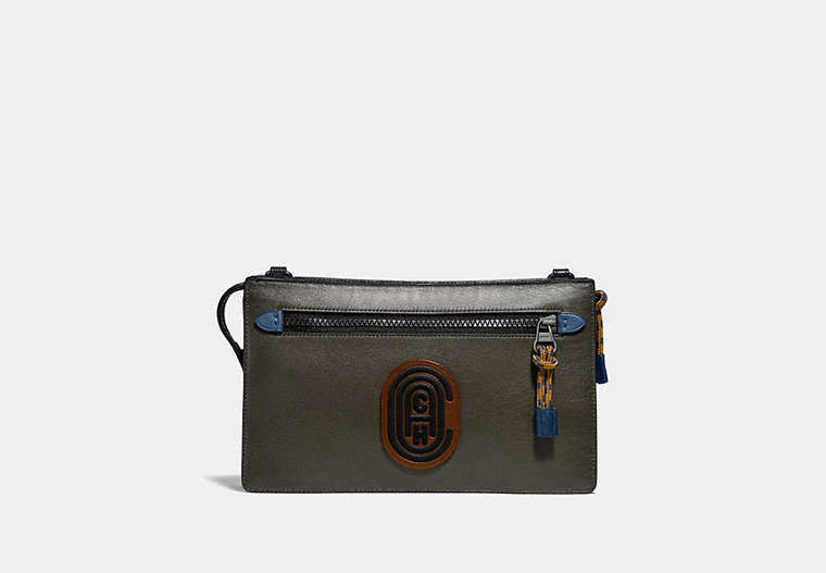 COACH®,RIVINGTON CONVERTIBLE POUCH IN COLORBLOCK WITH COACH PATCH,Leather,Mini,Moss Multi,Front View image number 0