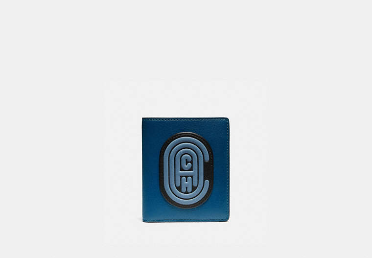 COACH®,SLIM WALLET IN COLORBLOCK WITH COACH PATCH,Leather,True Blue Multi,Front View image number 0