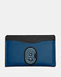 COACH®,SMALL CARD CASE IN COLORBLOCK WITH COACH PATCH,Leather,True Blue Multi,Front View