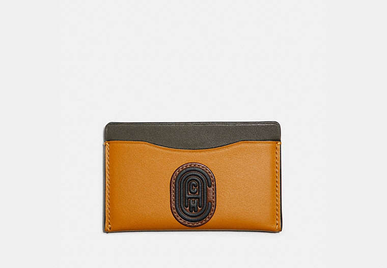 COACH®,SMALL CARD CASE IN COLORBLOCK WITH COACH PATCH,Leather,Dark Honey Multi,Front View