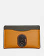 COACH®,SMALL CARD CASE IN COLORBLOCK WITH COACH PATCH,Leather,Dark Honey Multi,Front View