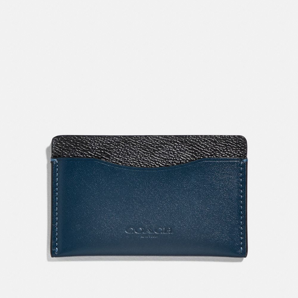 COACH®,SMALL CARD CASE WITH SIGNATURE CANVAS BLOCKING,Leather,Charcoal Signature Multi,Front View
