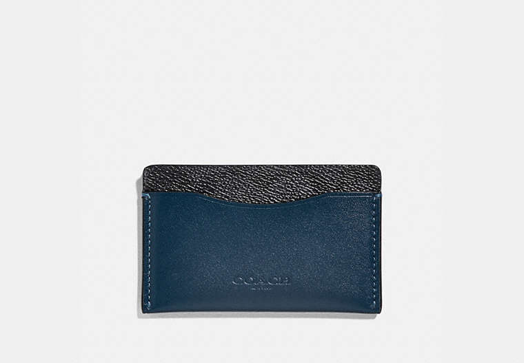 COACH®,SMALL CARD CASE WITH SIGNATURE CANVAS BLOCKING,Leather,Charcoal Signature Multi,Front View image number 0