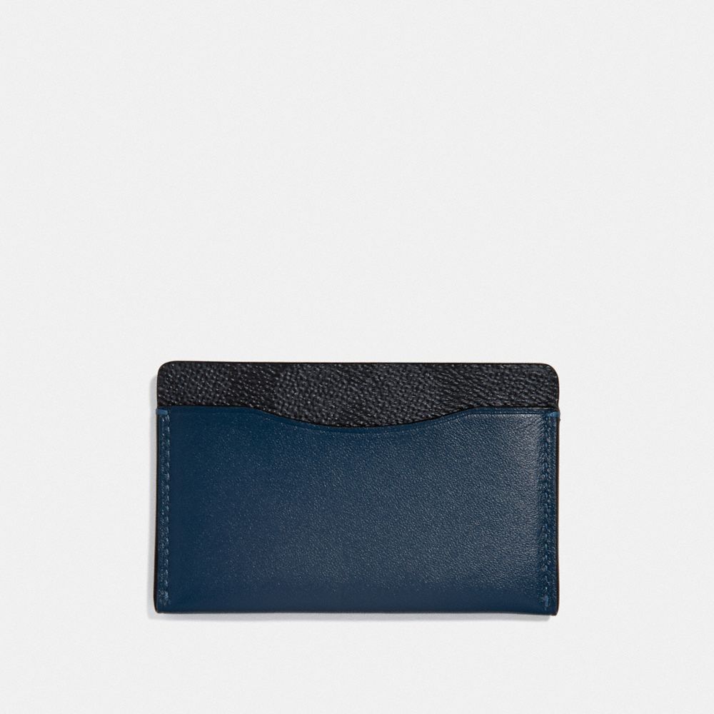 COACH®,SMALL CARD CASE WITH SIGNATURE CANVAS BLOCKING,Leather,Charcoal Signature Multi,Back View