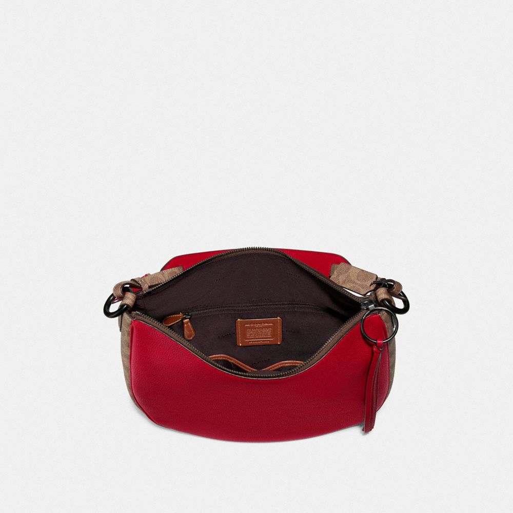COACH®,SUTTON HOBO WITH SIGNATURE CANVAS BLOCKING,Coated Canvas,Pewter/Tan Red Apple,Inside View,Top View
