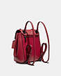 COACH®,PARKER CONVERTIBLE BACKPACK 16 WITH QUILTING AND RIVETS,Leather,Small,Pewter/Red Apple,Angle View