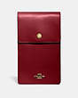 COACH®,SNAP PHONE CROSSBODY,Smooth Calf Leather,Mini,Gold/Deep Red,Front View