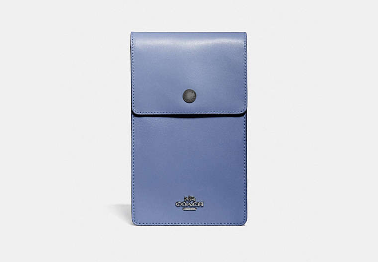 COACH®,SNAP PHONE CROSSBODY,Smooth Calf Leather,Mini,Gunmetal/Stone Blue,Front View