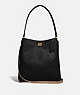 COACH®,CHARLIE BUCKET BAG WITH SIGNATURE CANVAS BLOCKING,Leather,Medium,Brass/Tan Black,Front View