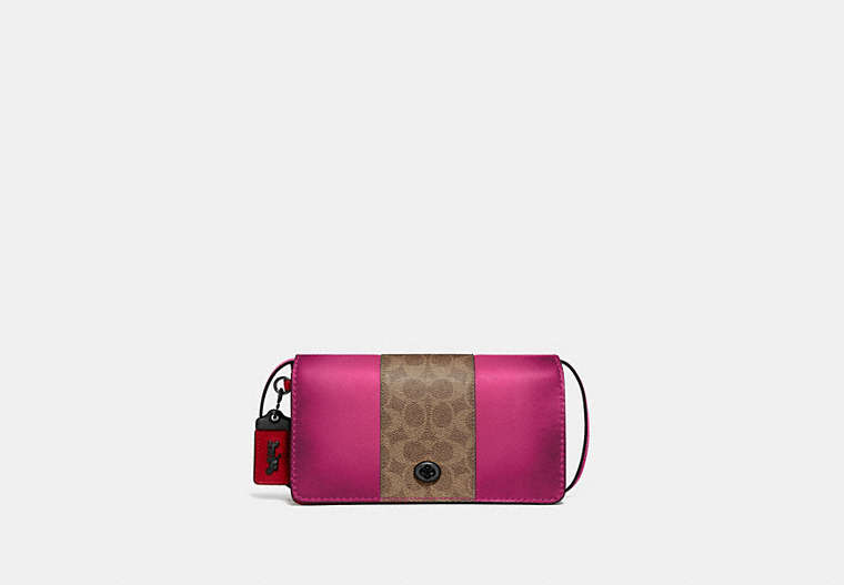COACH®,DINKY WITH SIGNATURE CANVAS BLOCKING,Leather,Small,V5/Tan Bright Pink,Front View