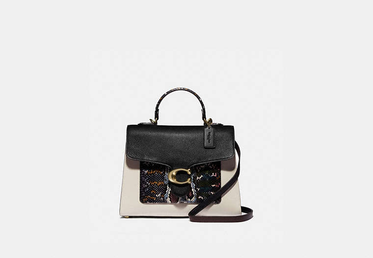 COACH®,TABBY TOP HANDLE IN COLORBLOCK SNAKESKIN,Leather,Large,Brass/Black Multi,Front View