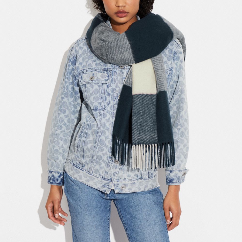 COACH®,Buffalo Plaid Print Oversized Muffler,,Detail View