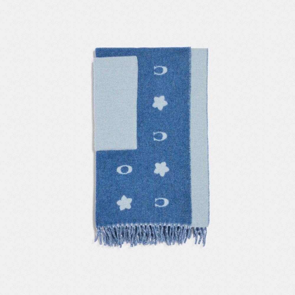 COACH®,COACH STARS OVERSIZED MUFFLER WITH POCKETS,Sky Blue,Front View