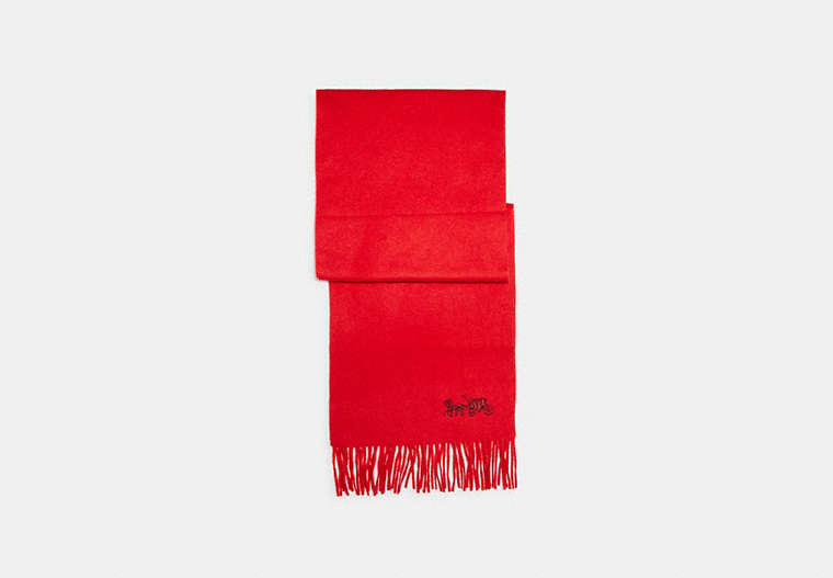 COACH®,EMBROIDERED HORSE AND CARRIAGE CASHMERE MUFFLER,Mixed Material,Bright Poppy,Front View