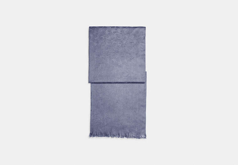 COACH®,CHÂLE SIGNATURE,mélange de laine et de soie,Bleu gris,Front View