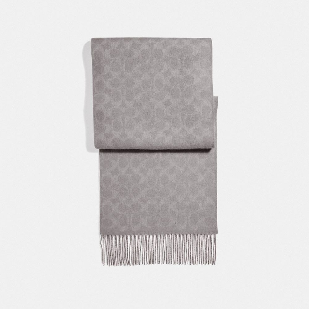 COACH®,REVERSIBLE SIGNATURE CASHMERE MUFFLER,HEATHER GREY,Front View