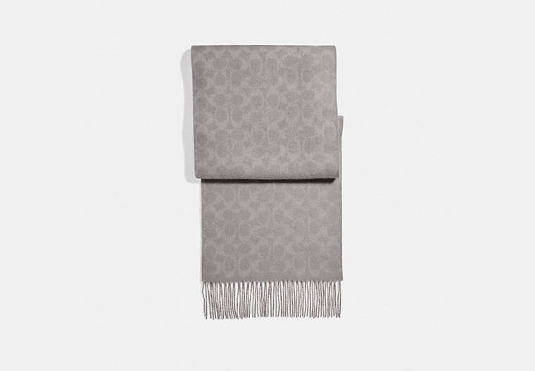 COACH®,REVERSIBLE SIGNATURE CASHMERE MUFFLER,HEATHER GREY,Front View image number 0