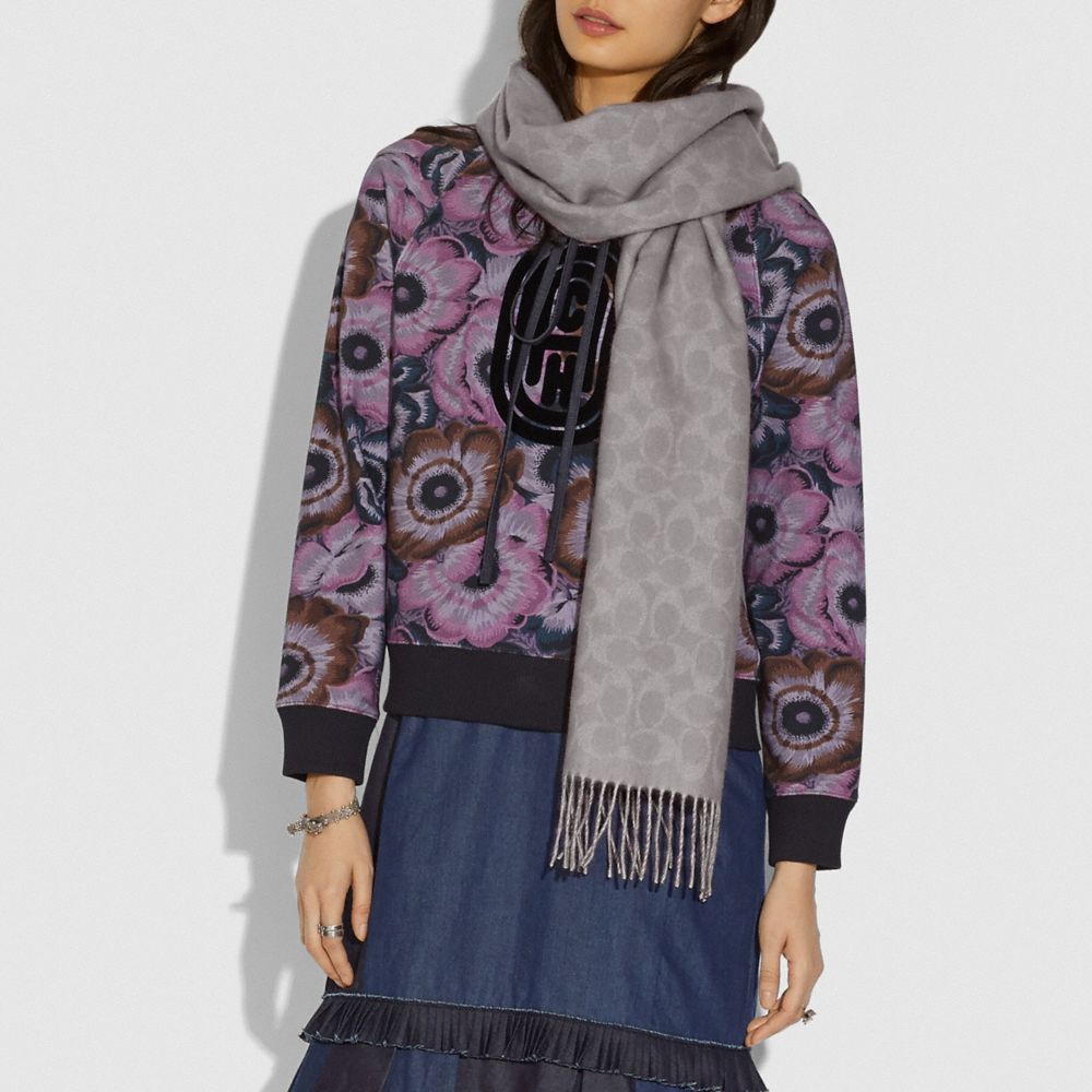 COACH®,REVERSIBLE SIGNATURE CASHMERE MUFFLER,HEATHER GREY,Detail View