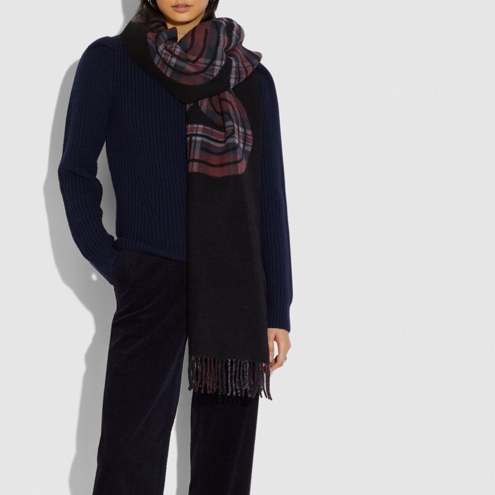 COACH®,Sporty Plaid Print Oversized Muffler,,Angle View