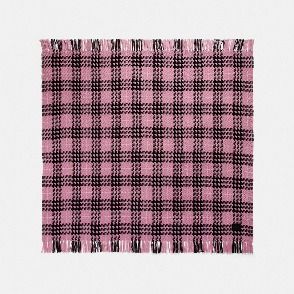 COACH®,PLAID PRINT BLANKET SCARF,wool,Light Raspberry,Front View
