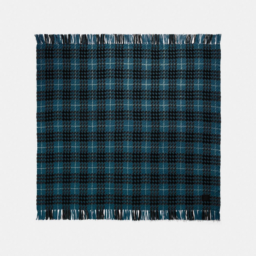 COACH®,PLAID PRINT BLANKET SCARF,wool,Peacock dark turquoise,Front View image number 0