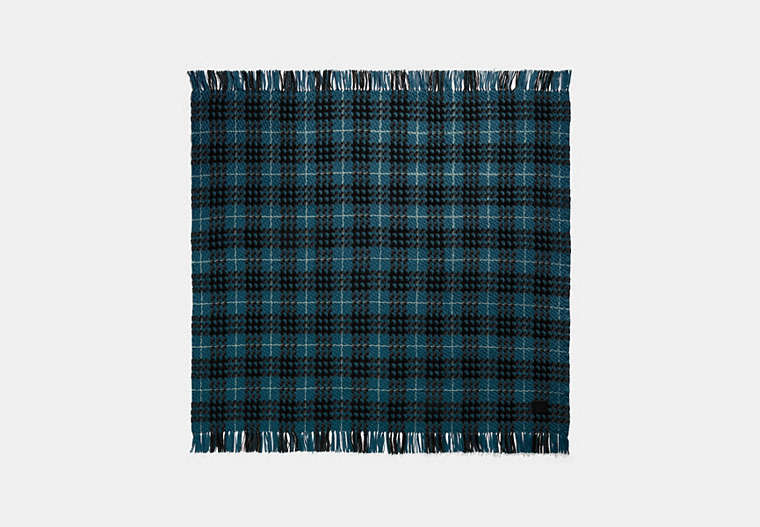 COACH®,PLAID PRINT BLANKET SCARF,wool,Peacock dark turquoise,Front View image number 0