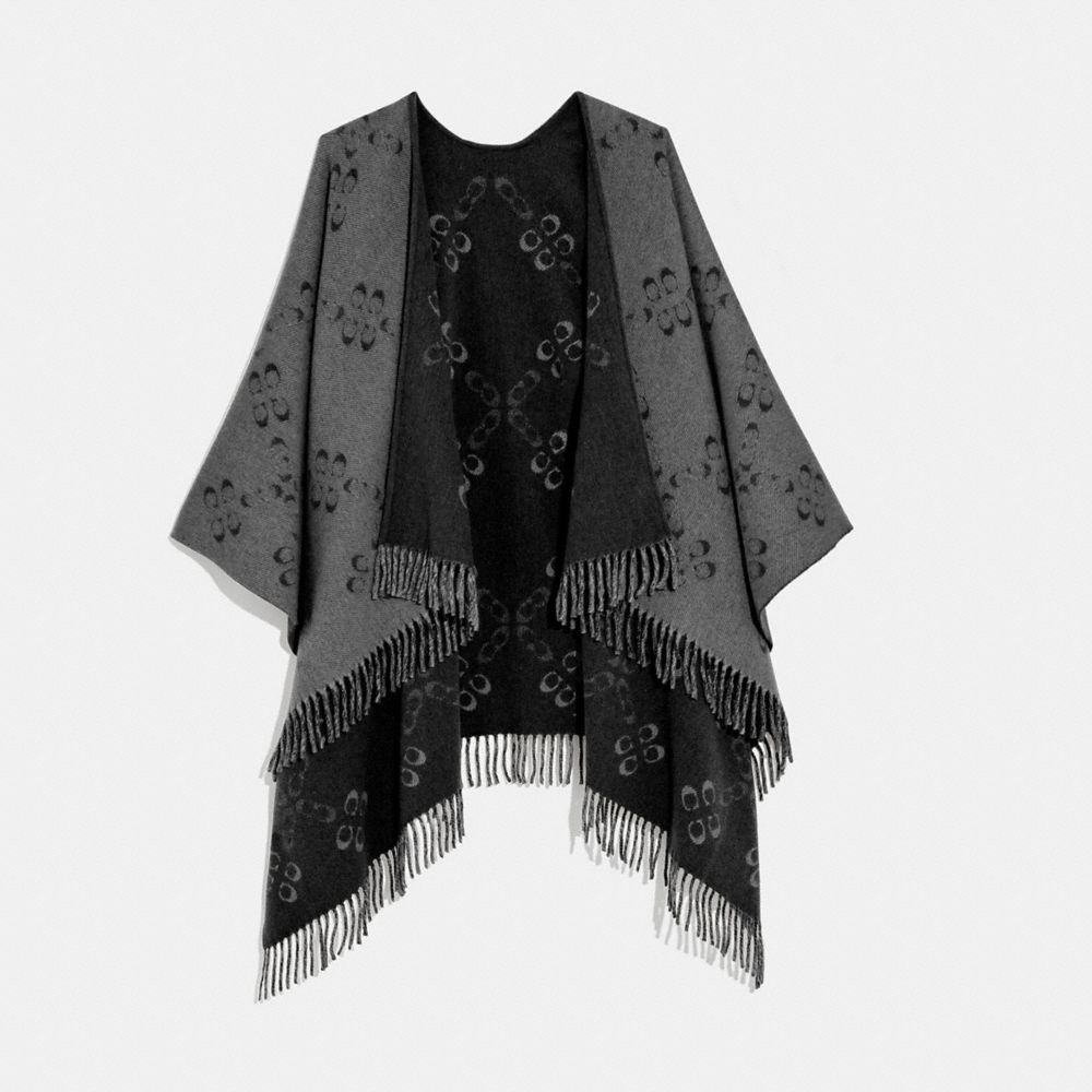 COACH®,REVERSIBLE SIGNATURE MONOGRAM PONCHO,Mixed Material,Black,Front View