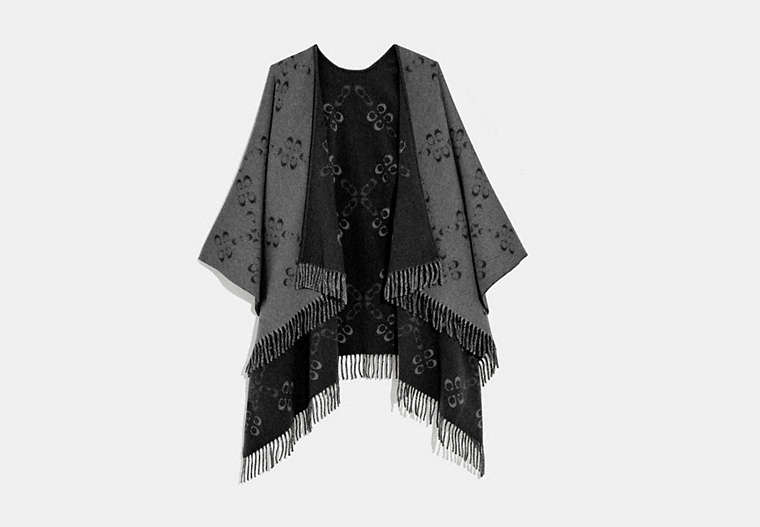 COACH®,REVERSIBLE SIGNATURE MONOGRAM PONCHO,Mixed Material,Black,Front View