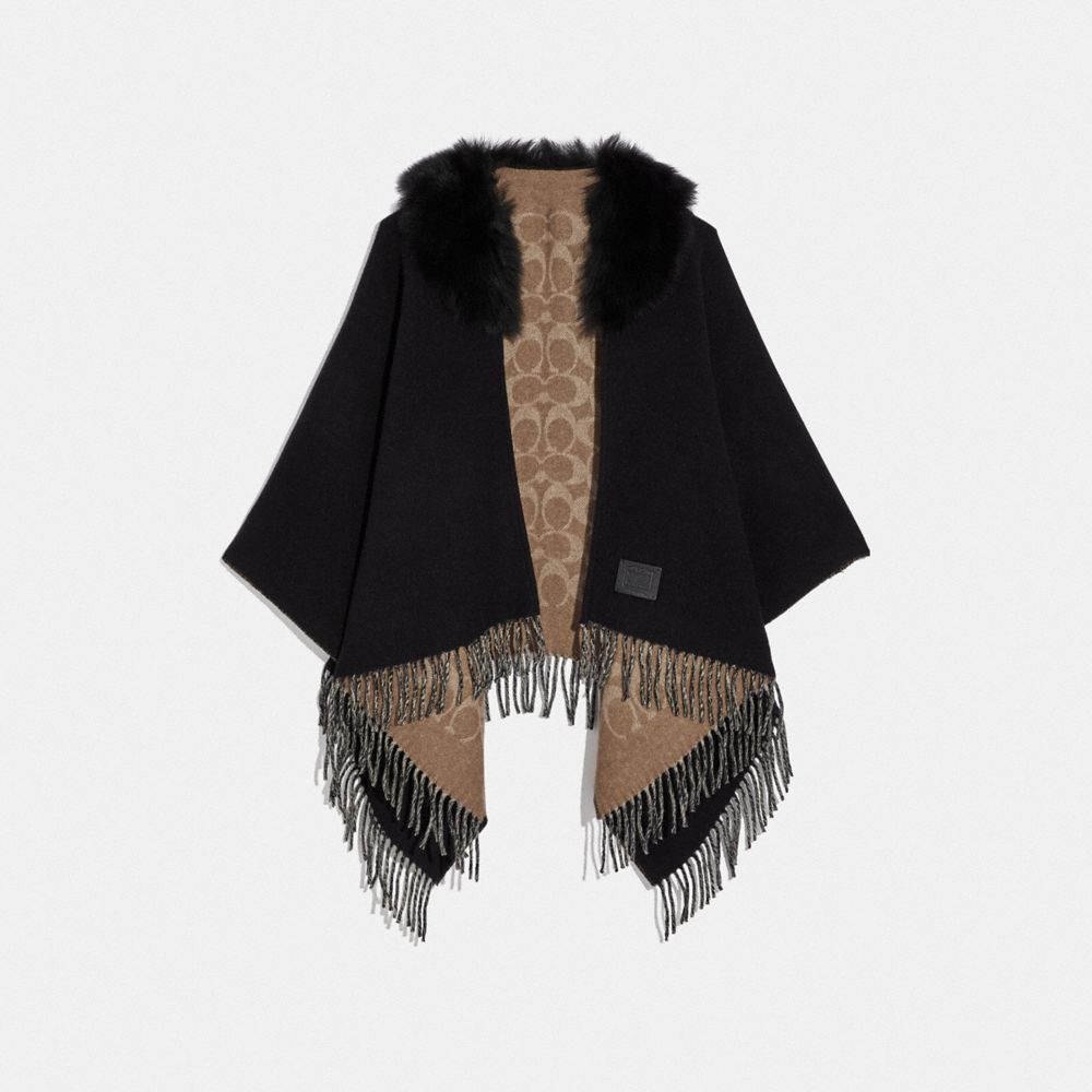 Signature Poncho With Shearling Collar