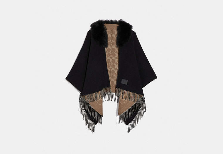 Signature Poncho With Shearling Collar