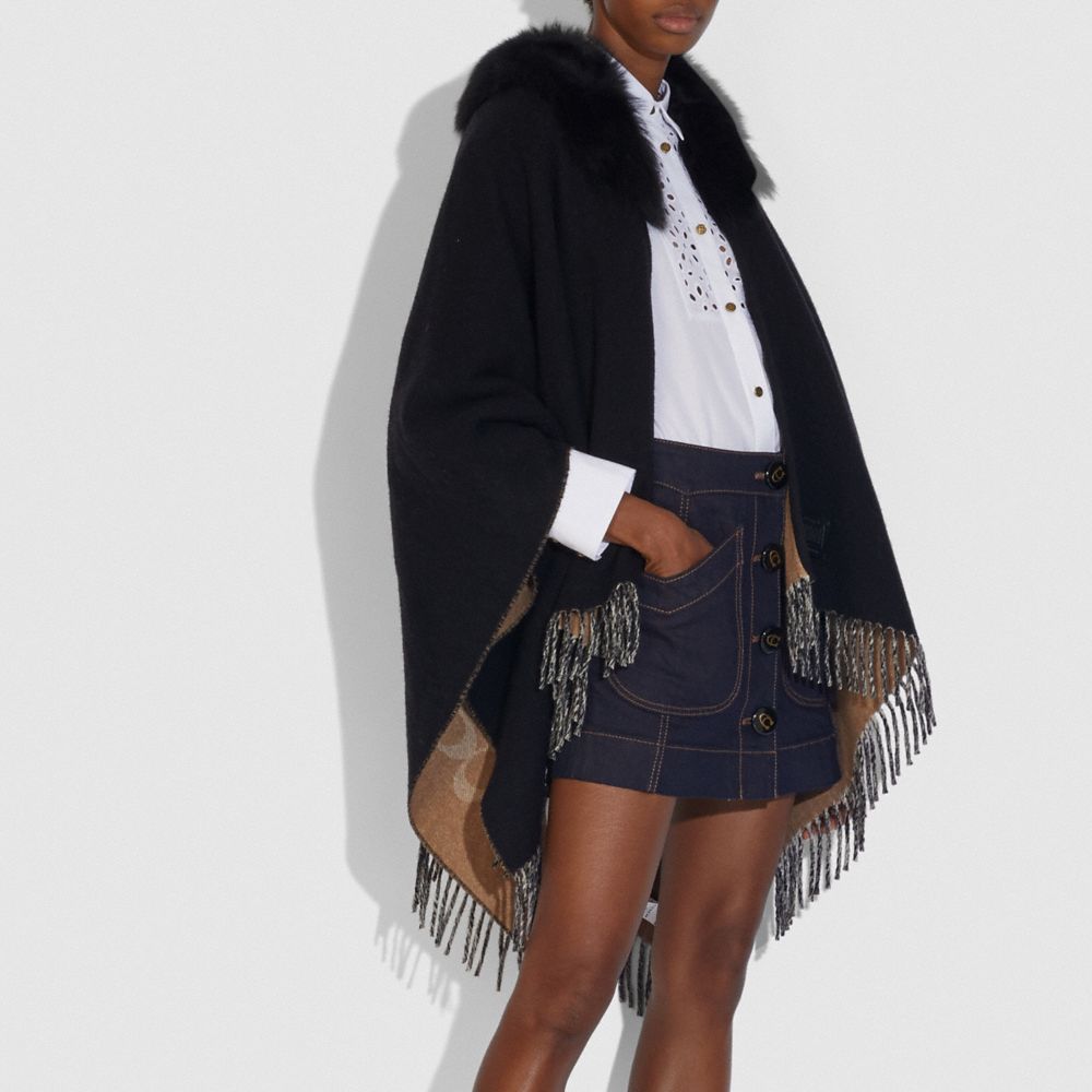 Signature Poncho With Shearling Collar